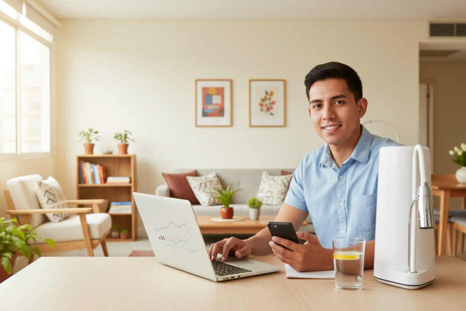 Emprender sin dinero en peru: joven emprendedor en laptop