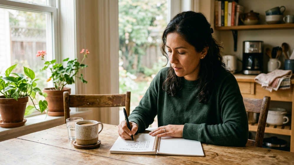 Mujer evaluando una lista de preguntas antes de unirse a una empresa de venta directa sin inversión