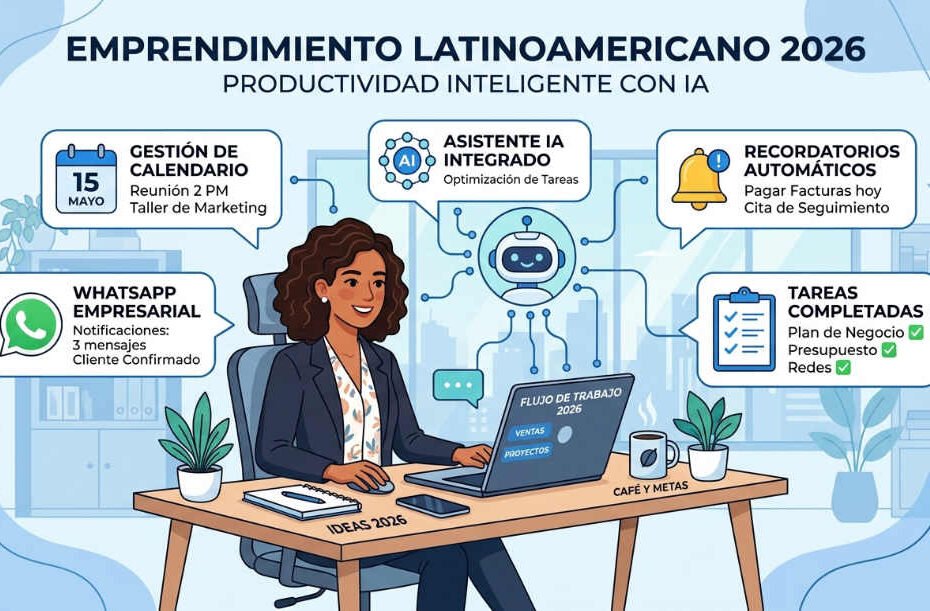 Emprendedor usando IA gratuita como asistente personal para gestionar su agenda y recordatorios