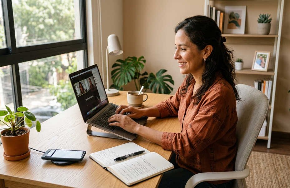 Mujer emprendedora haciendo network marketing desde casa en Perú