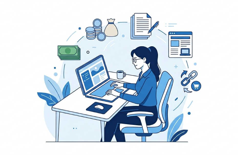 Persona ganando dinero con un blog desde su computadora