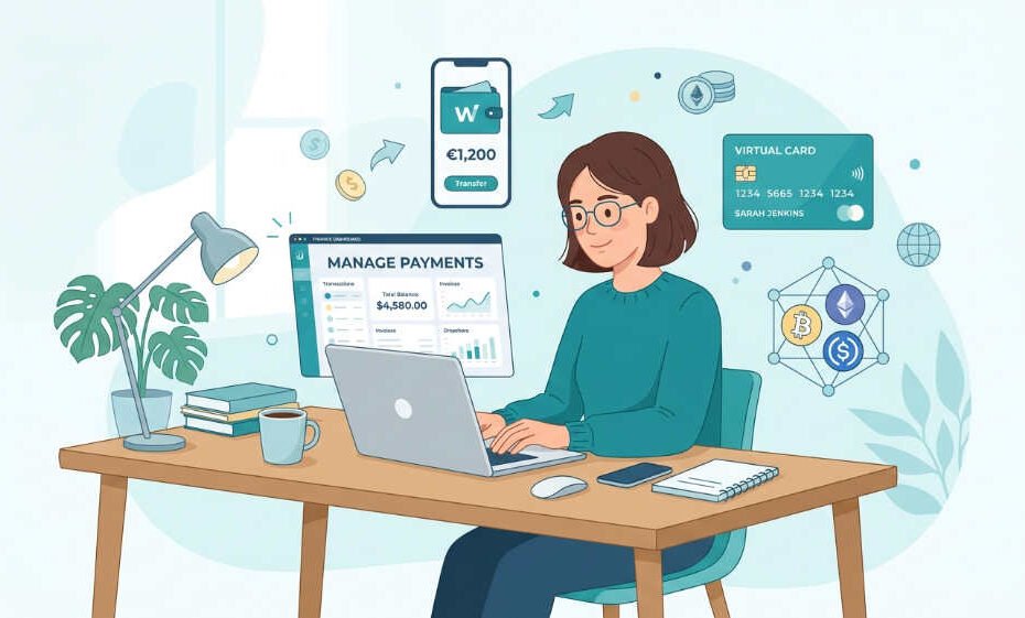 freelancer gestionando métodos de pago online seguros en su laptop