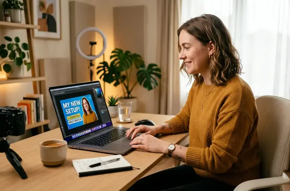 Algoritmo de youtube: creadora de contenidos revisando youtube en laptop