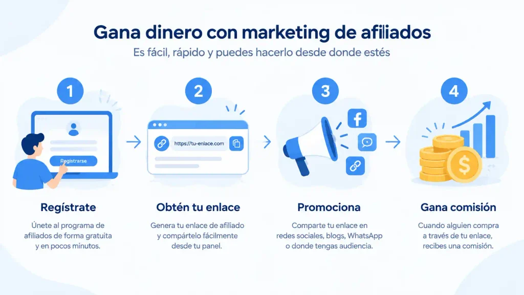 Infografía de los 4 pasos del marketing de afiliados