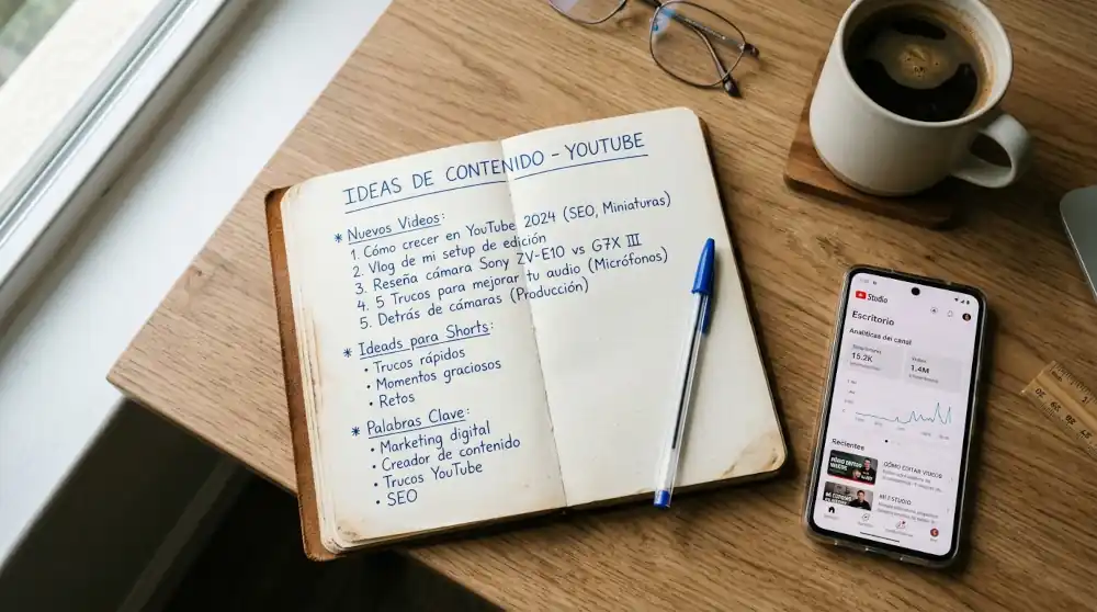 Cómo empezar un canal de YouTube sin dejar tu trabajo: notas de ideas para canal de YouTube junto a YouTube Studio